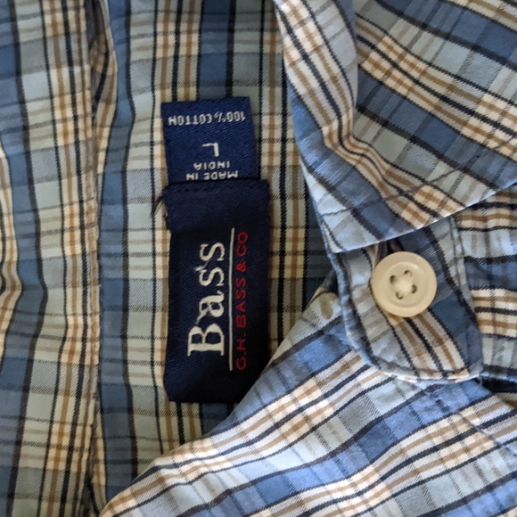 💐 Bass & Company, L, men's check button down shirt - Picture 2 of 9